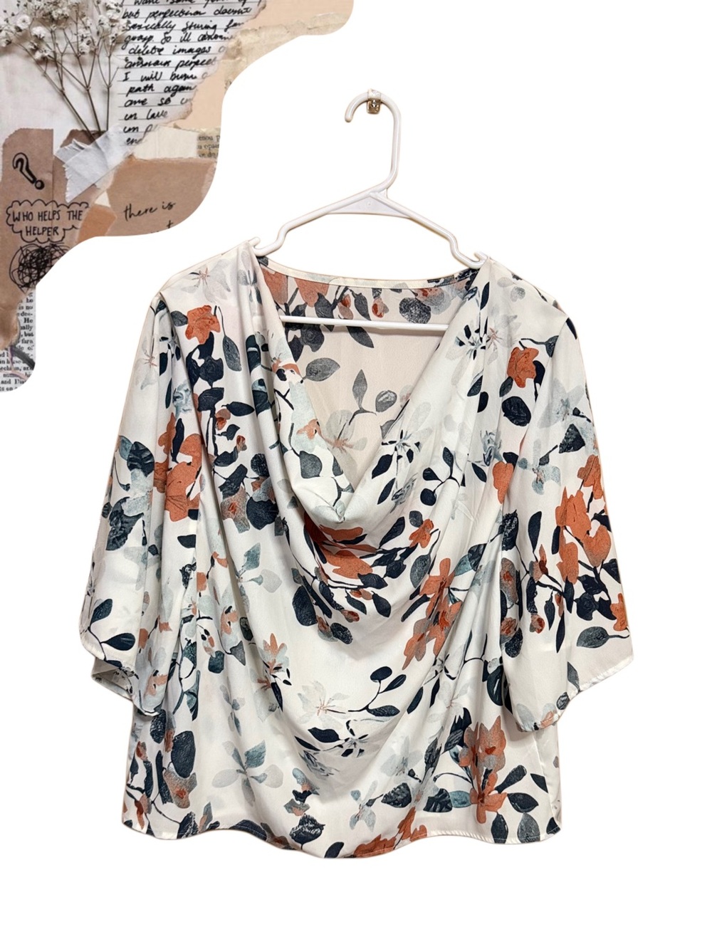 🌸 Romantic Boho Waterfall Neck Floral Blouse Boutique Cottagecore Chic L